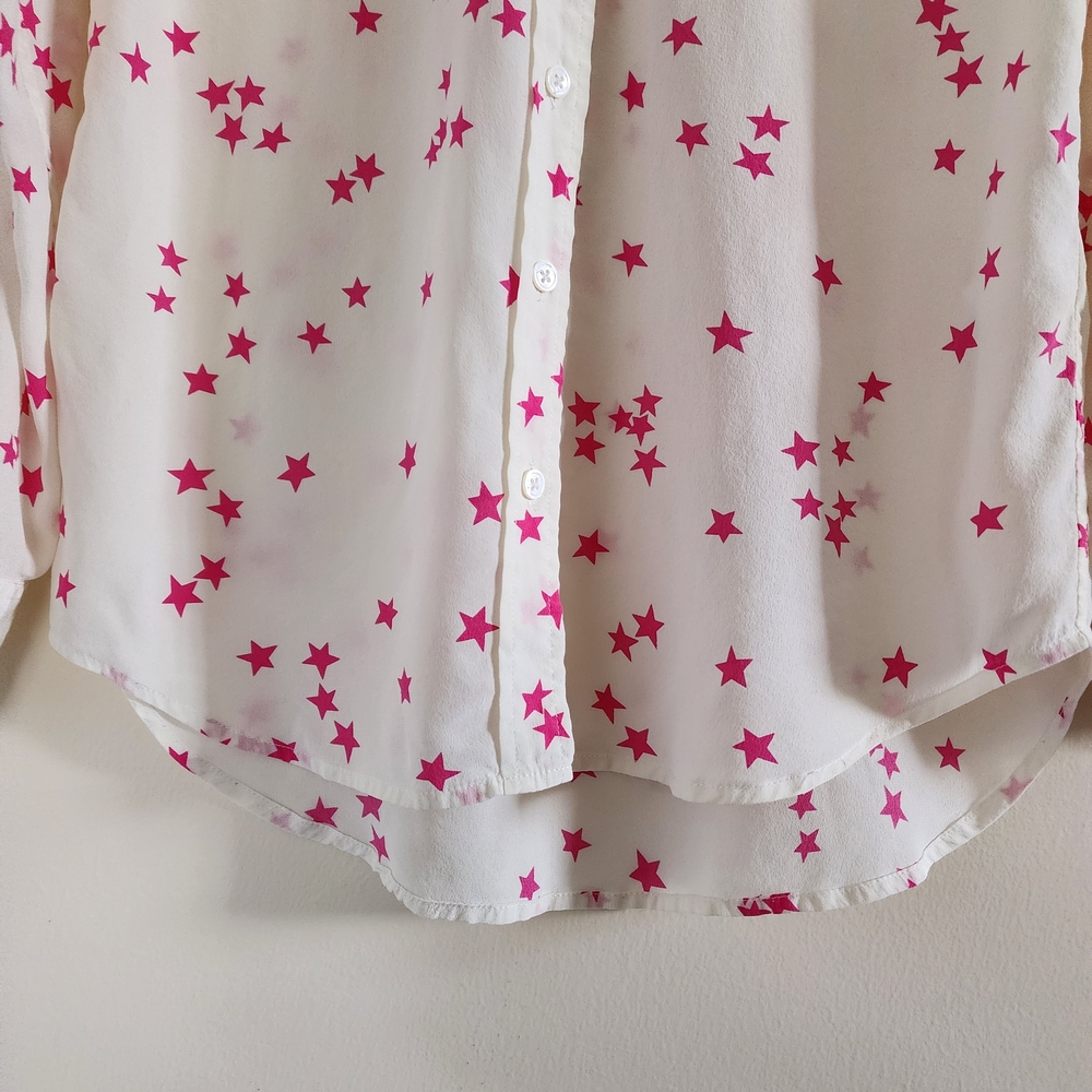 EQUIPMENT Slim Signature Silk Star Print Shirt White/Pink Size Small - Picture 9 of 13